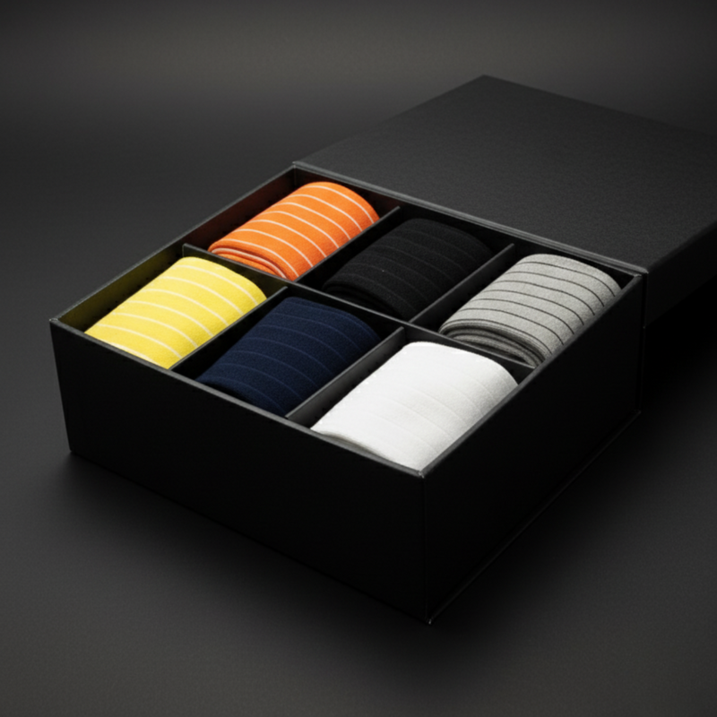 Set of colorful hair ties in a black box on a dark background