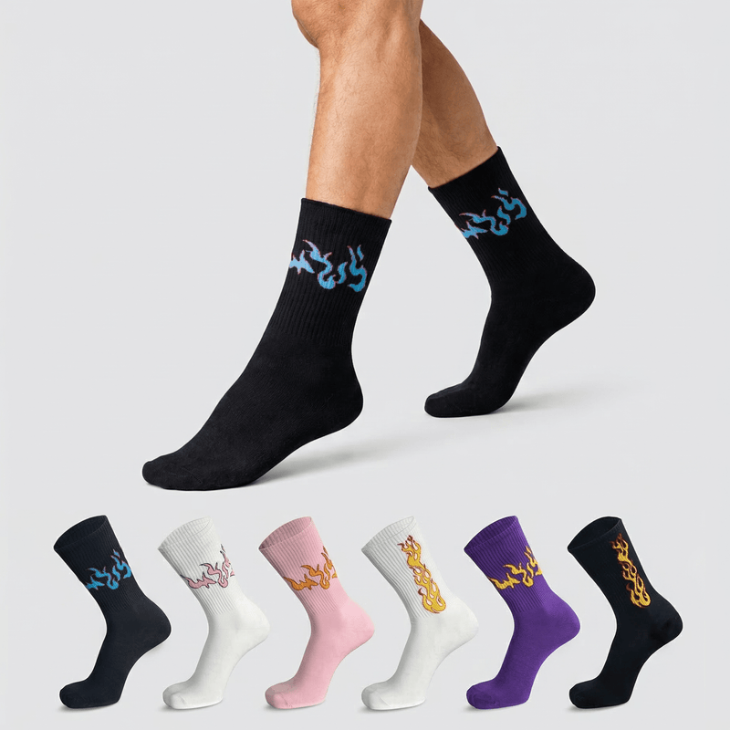 fire 2.0 flame socks cotton full length unisex breathable anti odor socks-Sockscarving® Fire 2.0 – Flame Statement Crew Socks (Pack of 6 | Unisex)-