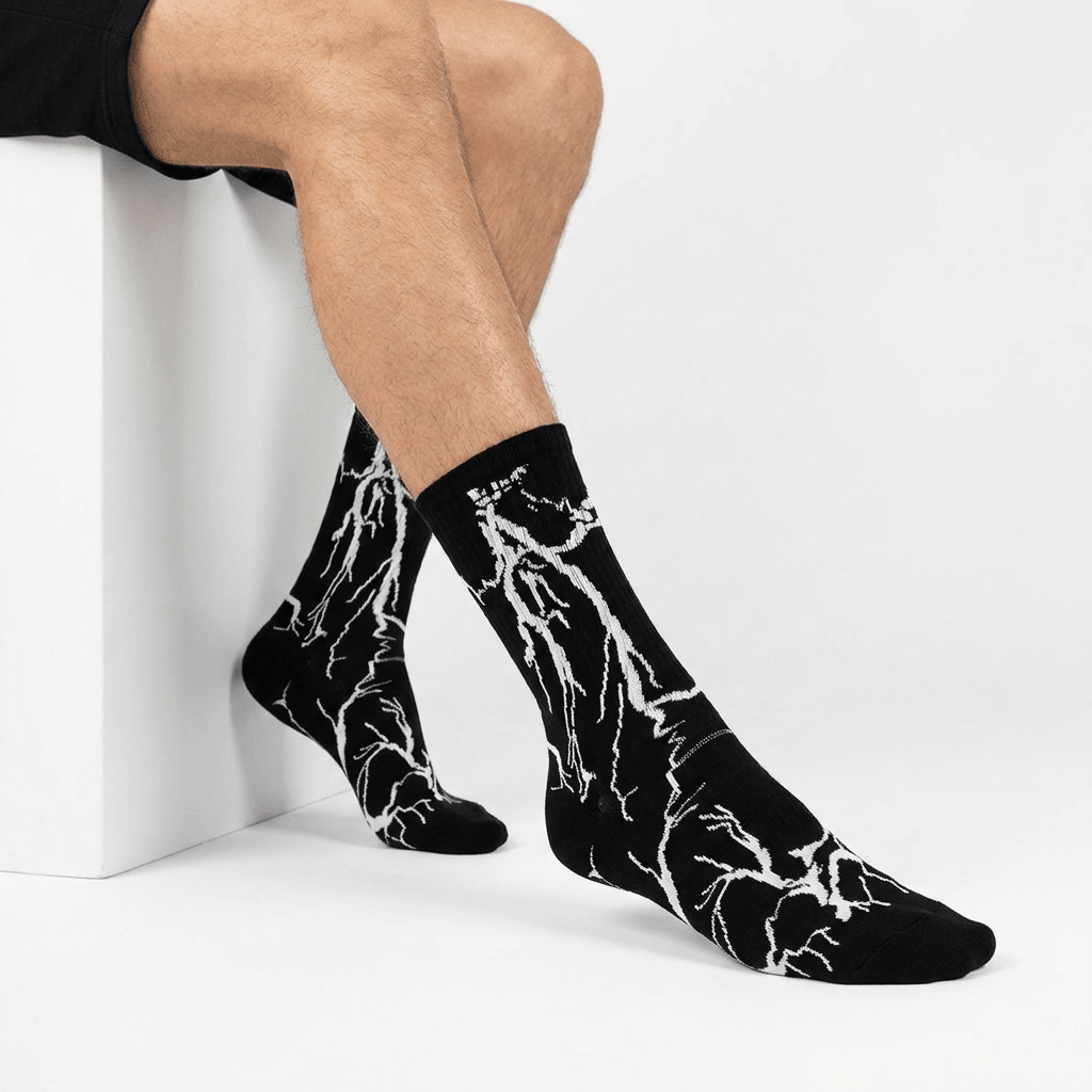 Buy Black-White Lightning Edition Socks | Sleek Style & Comfort