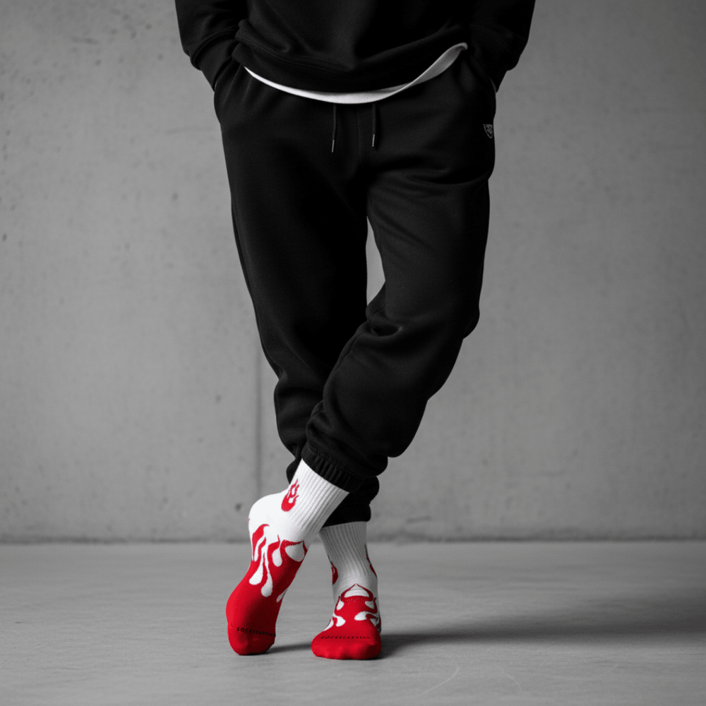 -FLAME RUNNER SOCKS - WHITE/RED-