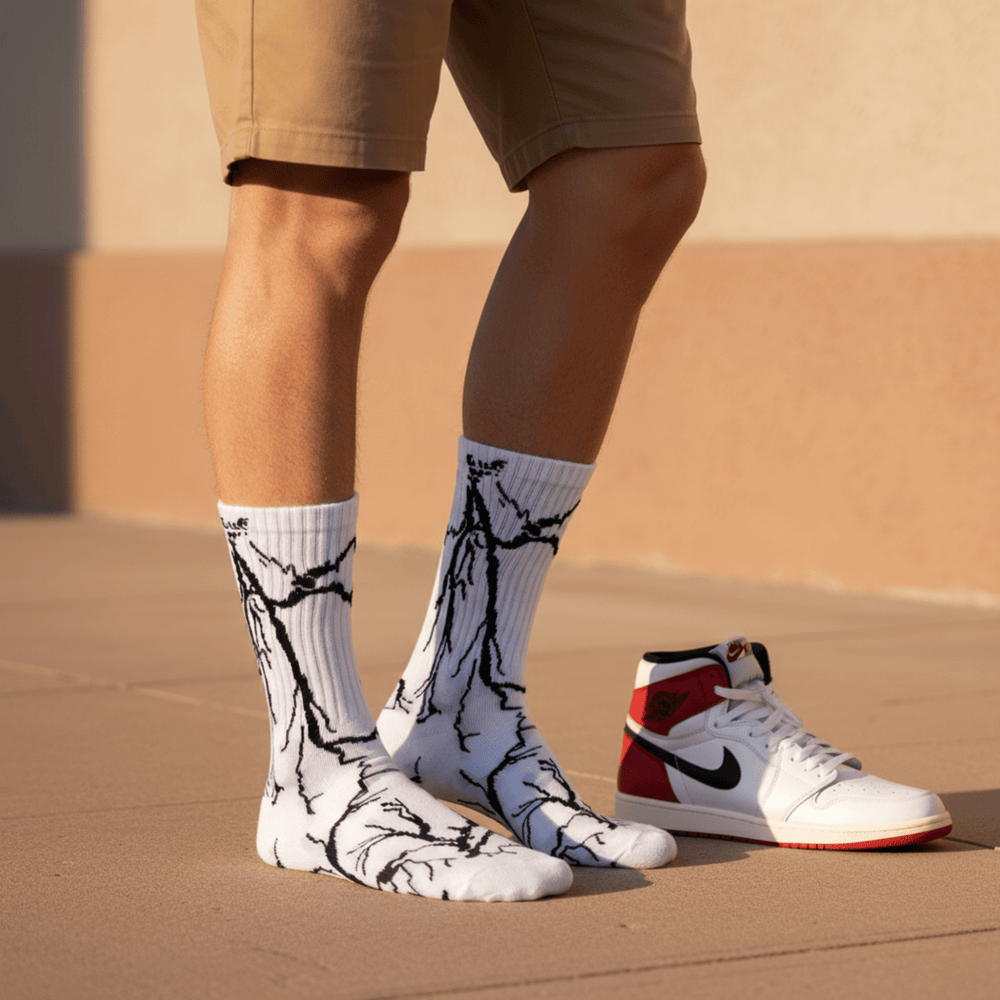 -LIGHTNING SOCKS- WHITE - BLACK LIGHT-