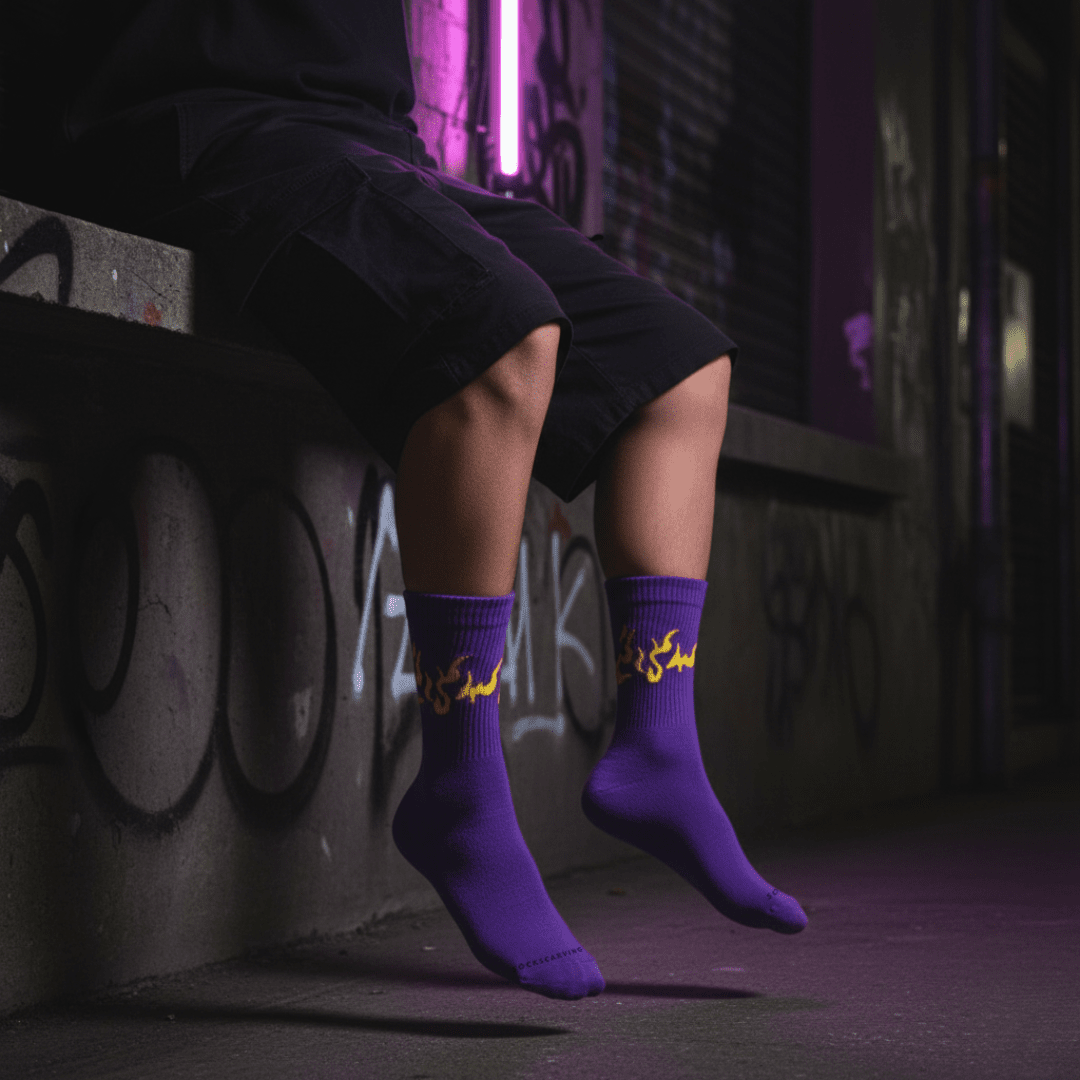 -PURPLE/YELLOW FLAME- FIRE 2.0 SOCKS-