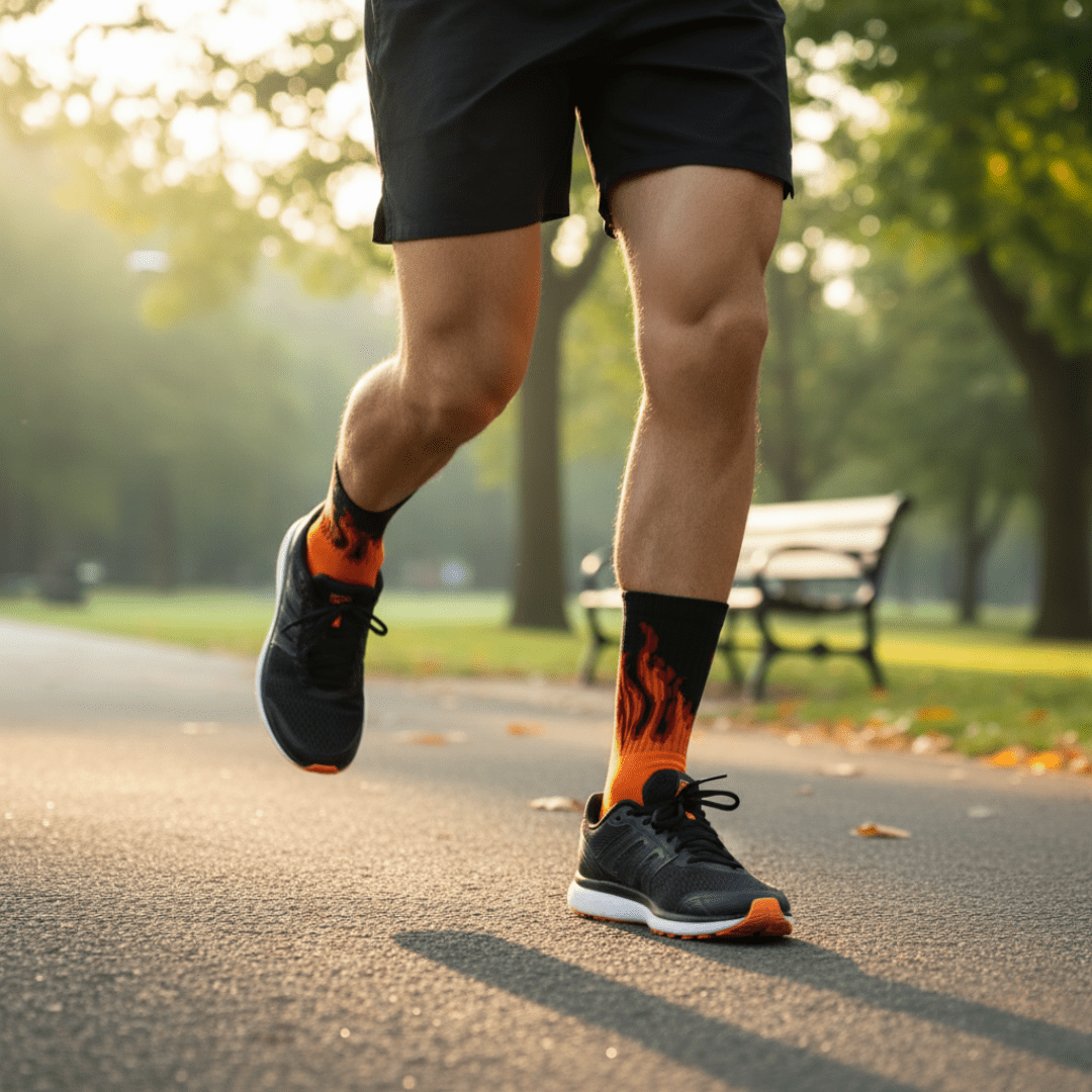 -FIRE SOCKS - ORANGE/BLACK - RED FLAMES-