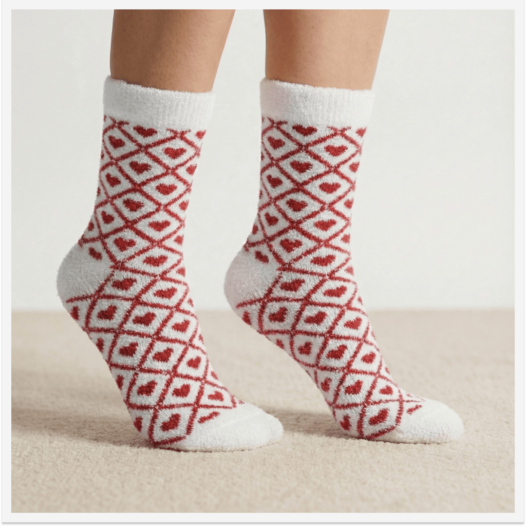 -Heart Glory Red Furry Socks-