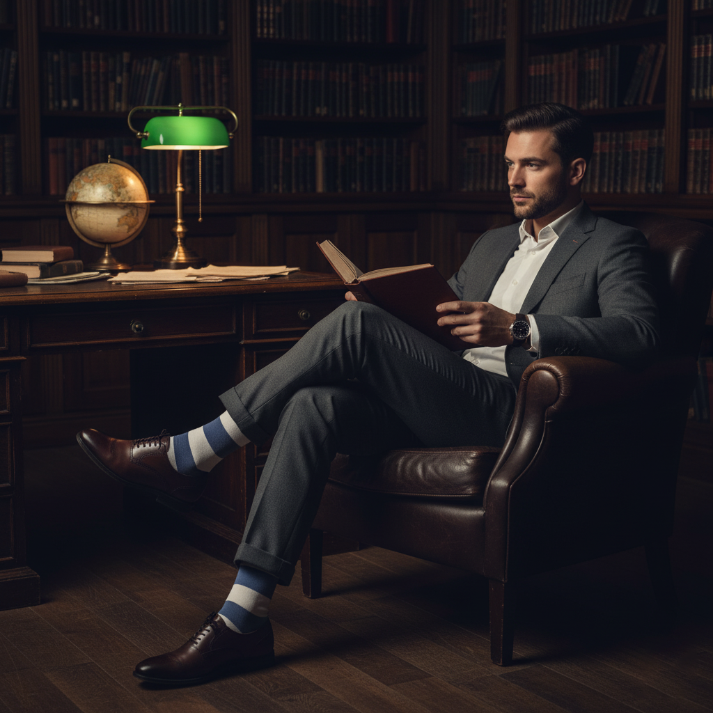 Navy Blue & White Stripe Bamboo- Corporate Classic