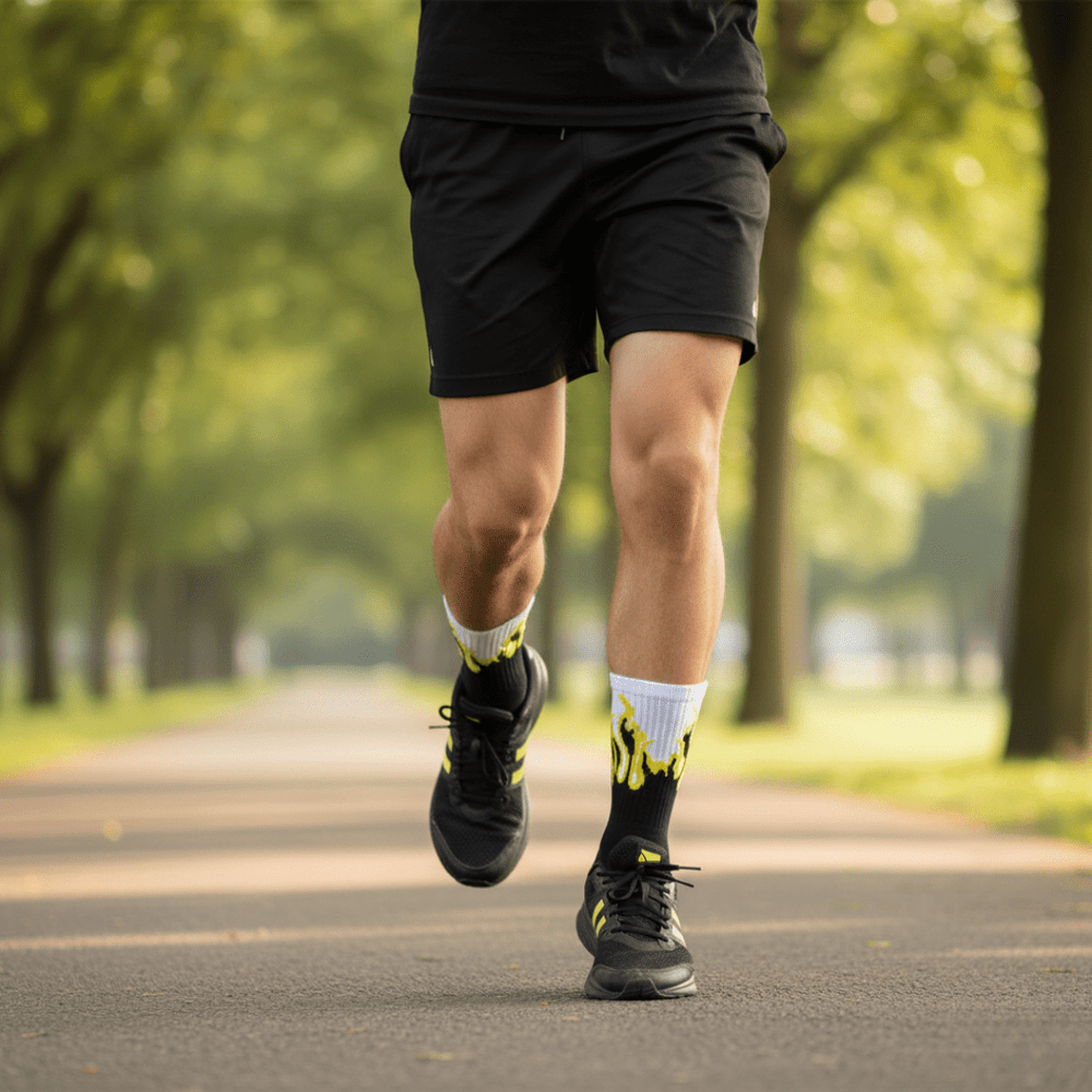 -FIRE SOCKS - BLACK/WHITE - YELLOW FLAMES-