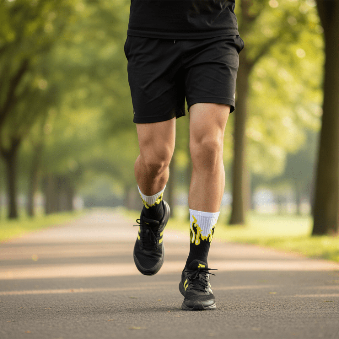 -FIRE SOCKS - BLACK/WHITE - YELLOW FLAMES-