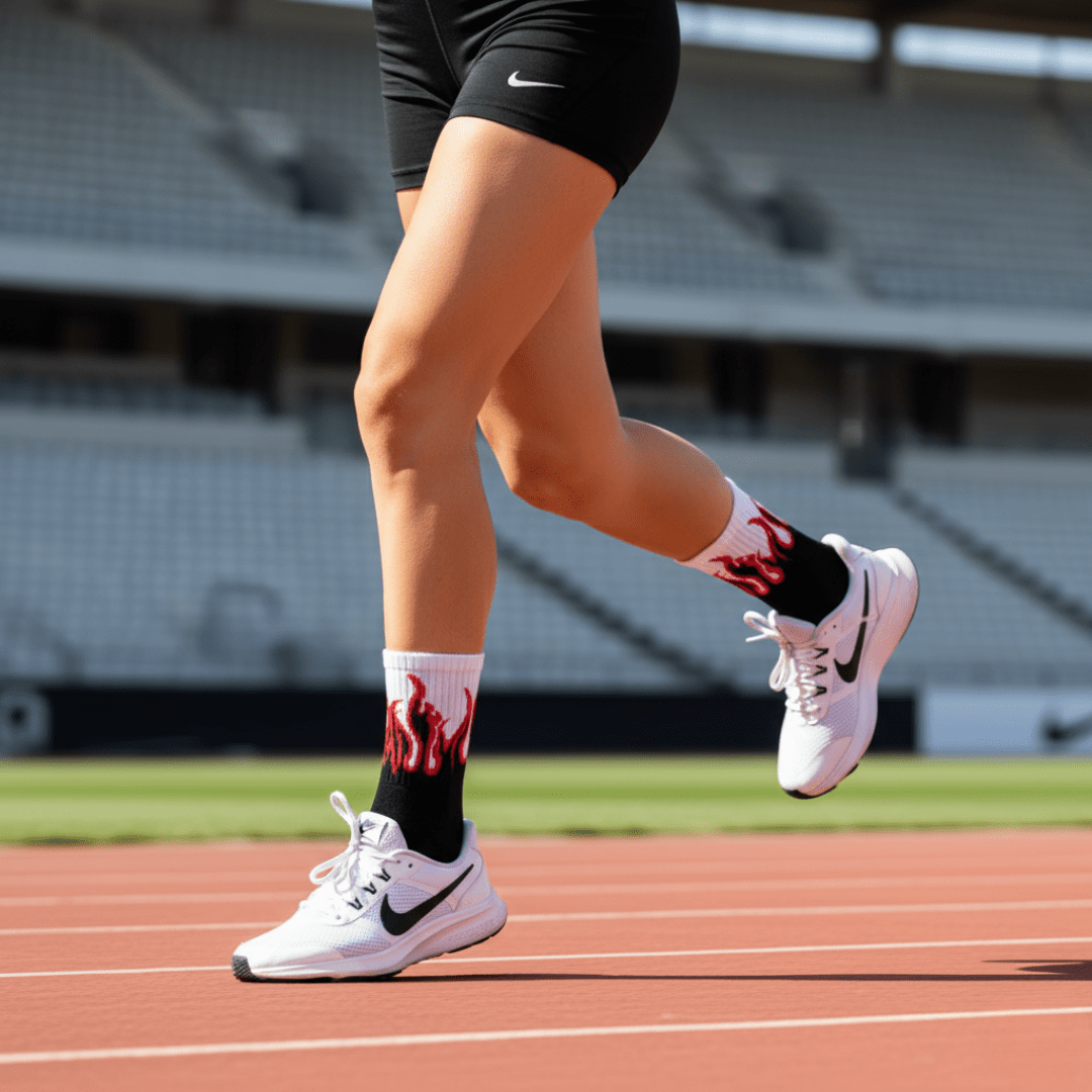 -FIRE SOCKS - BLACK/WHITE - RED FLAMES-