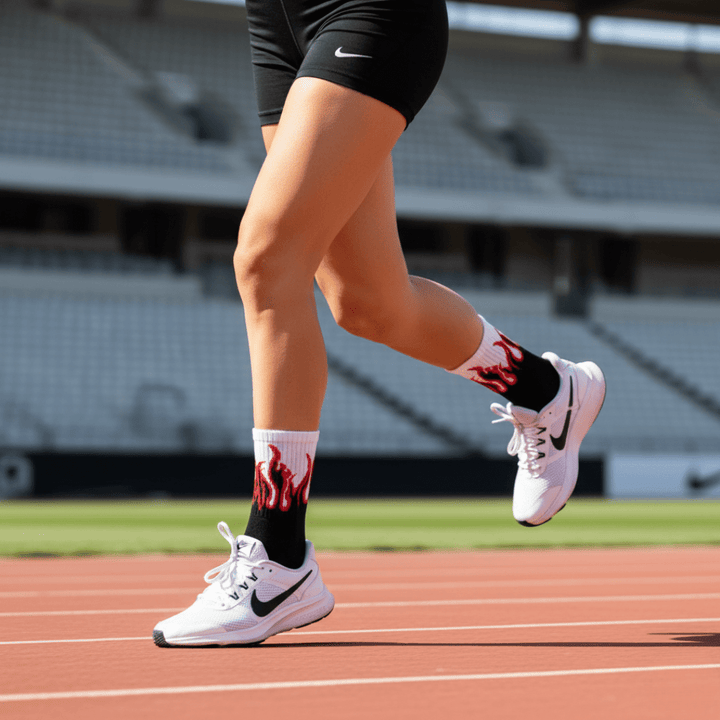 -FIRE SOCKS - BLACK/WHITE - RED FLAMES-