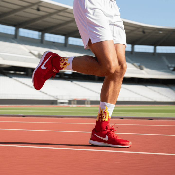 -FIRE SOCKS - RED/WHITE- YELLOW FLAMES-