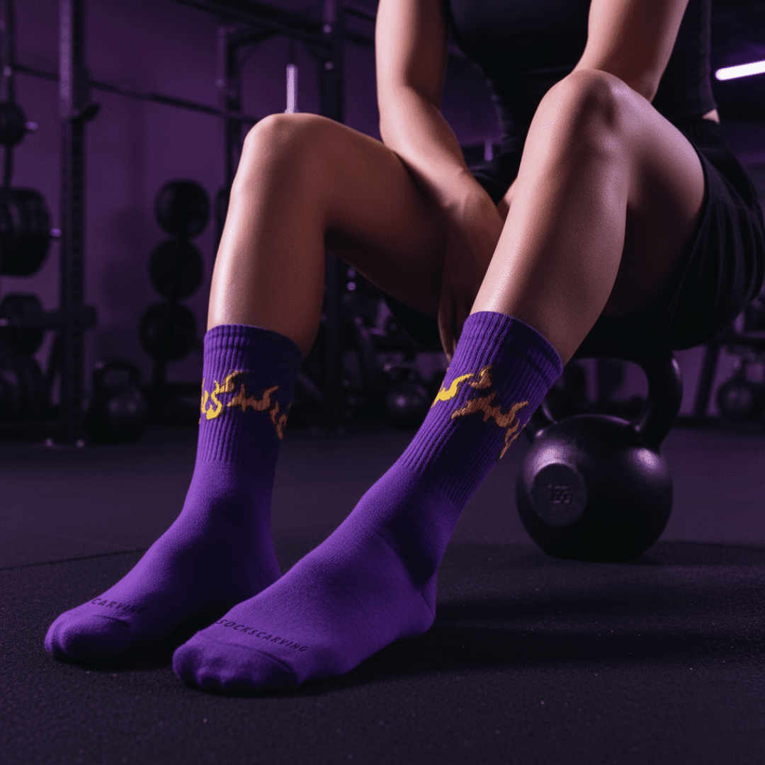 -PURPLE/YELLOW FLAME- FIRE 2.0 SOCKS-