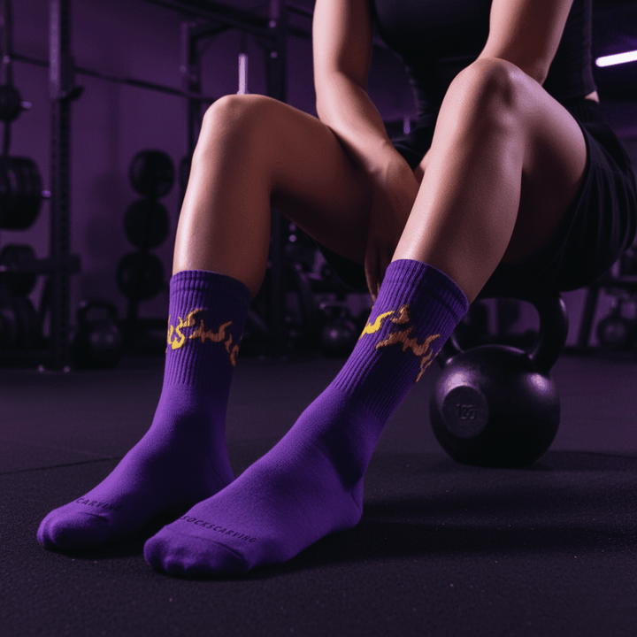 -PURPLE/YELLOW FLAME- FIRE 2.0 SOCKS-