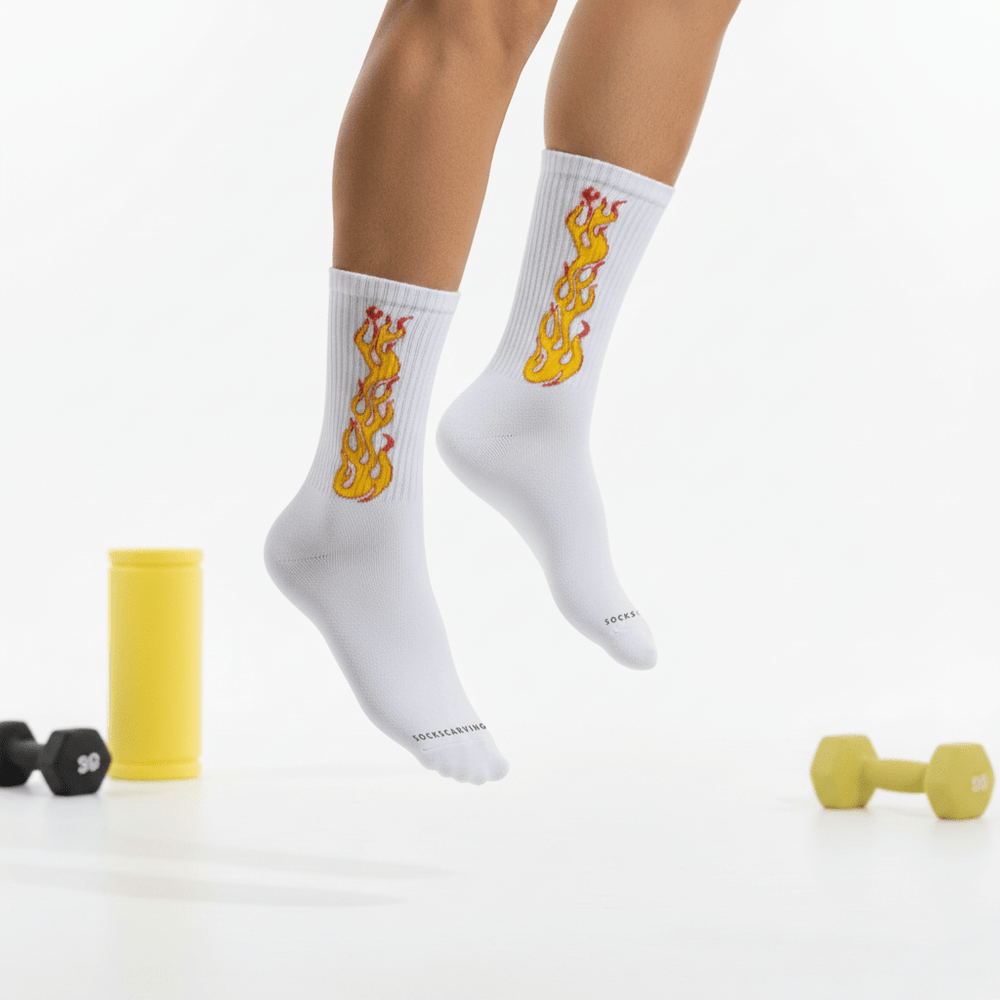 -WHITE/YELLOW FLAME- FIRE 2.0 SOCKS-