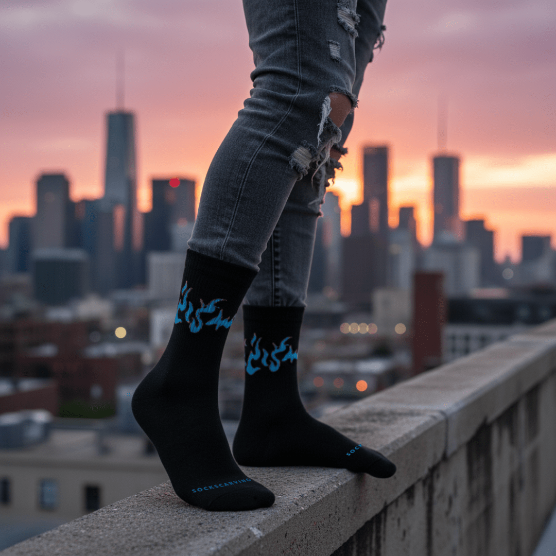 -BLACK/BLUE FLAME- FIRE 2.0 SOCKS-