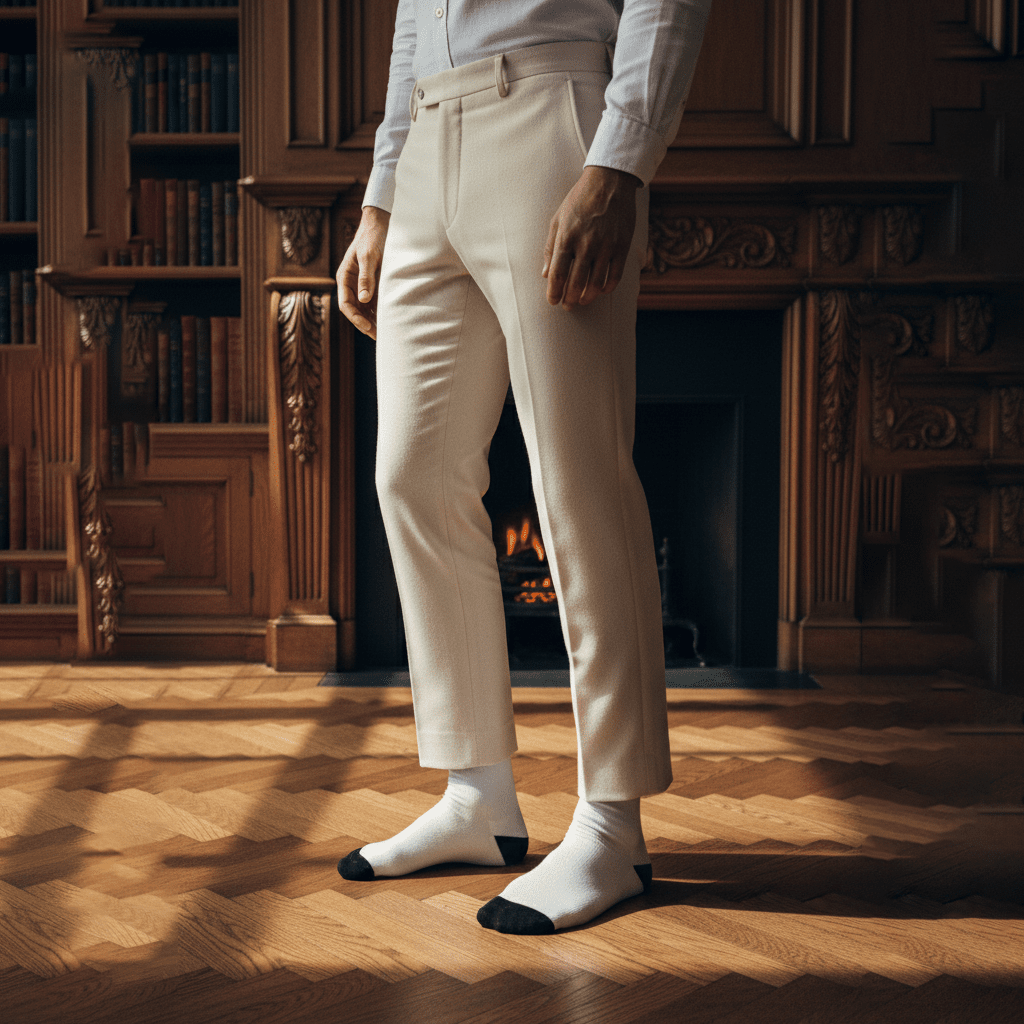 -White & Navy Blue Edge Bamboo- Corporate Classic Crew Length Socks Edge Color-