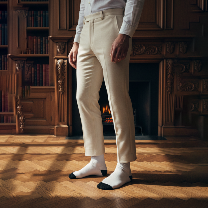 White & Navy Blue Edge Bamboo- Corporate Classic Crew Length Socks Edge Color