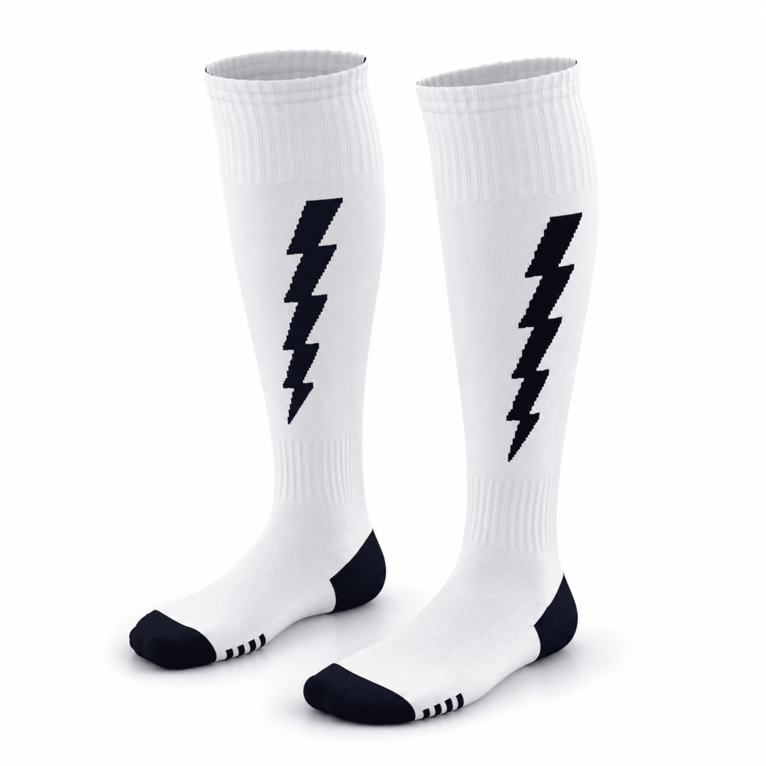 -Flash Performer Knee length Socks - White/Navy Blue-