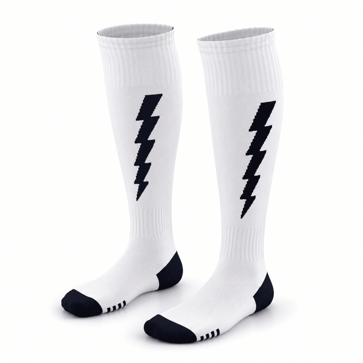 -Flash Performer Knee length Socks - White/Navy Blue-