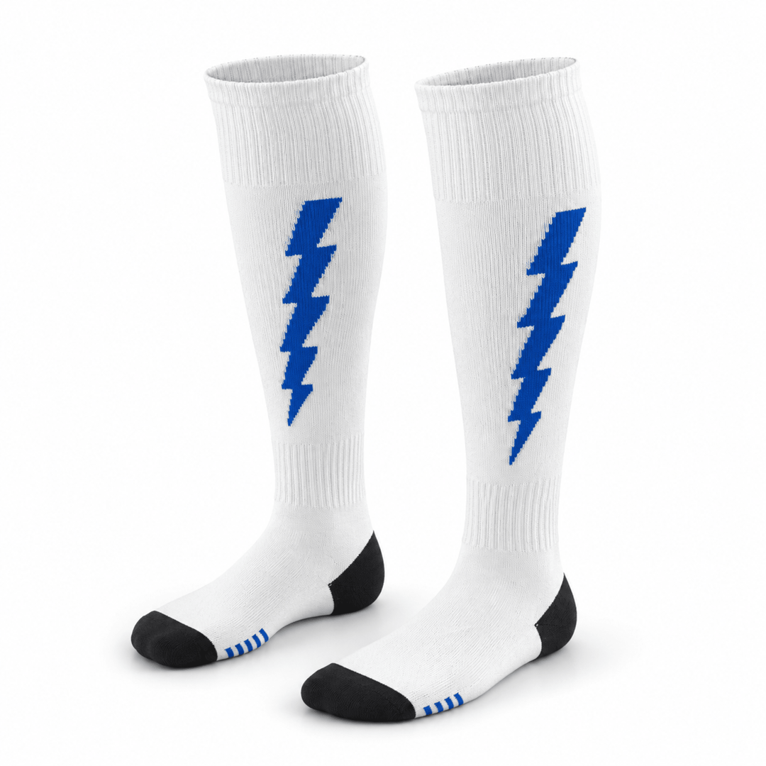 -Flash Performer Knee length Socks - White/Royal Blue-