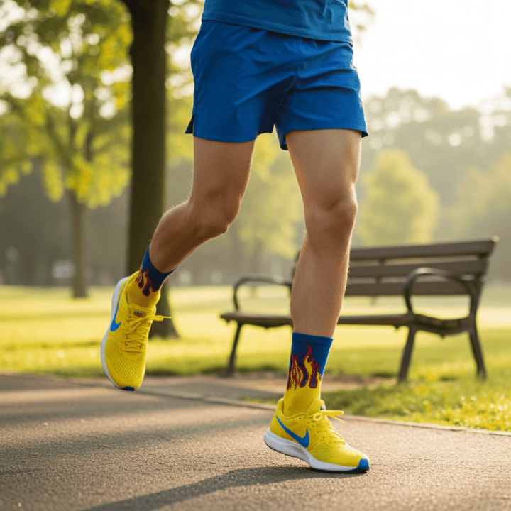-FIRE SOCKS - YELLOW/BLUE- RED FLAMES-