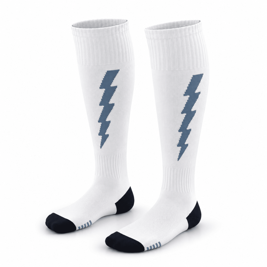-Flash Performer Knee length Socks - White/Light Blue-