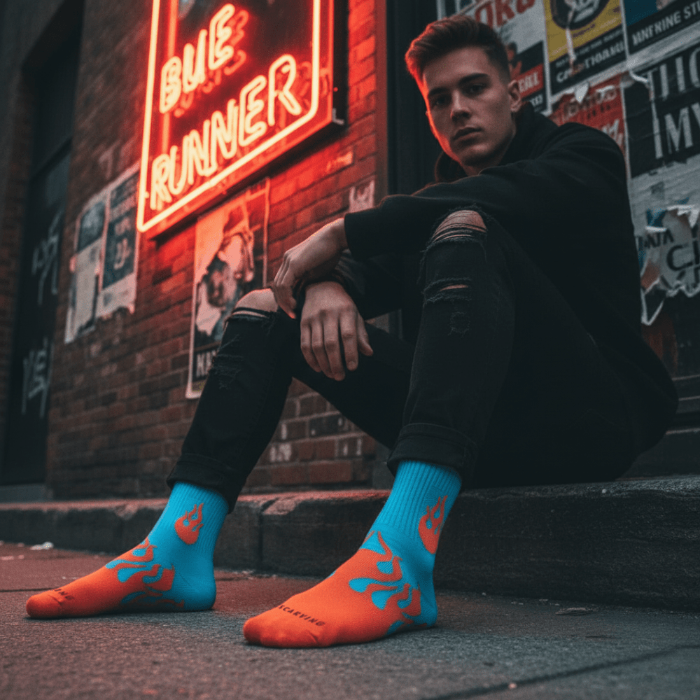 -FLAME RUNNER SOCKS - BLUE/ORANGE-