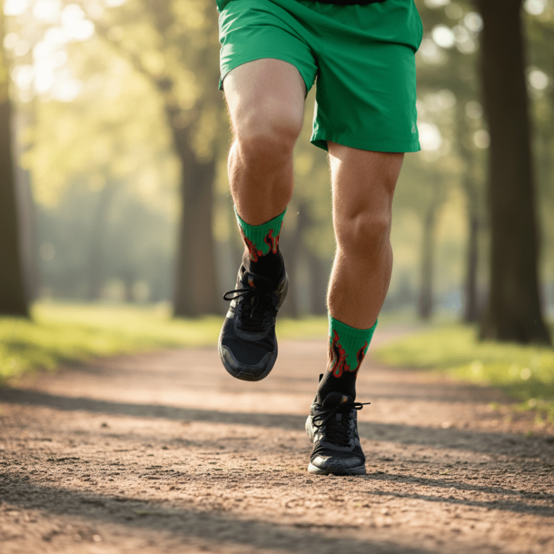 -FIRE SOCKS - BLACK/GREEN - RED FLAMES-