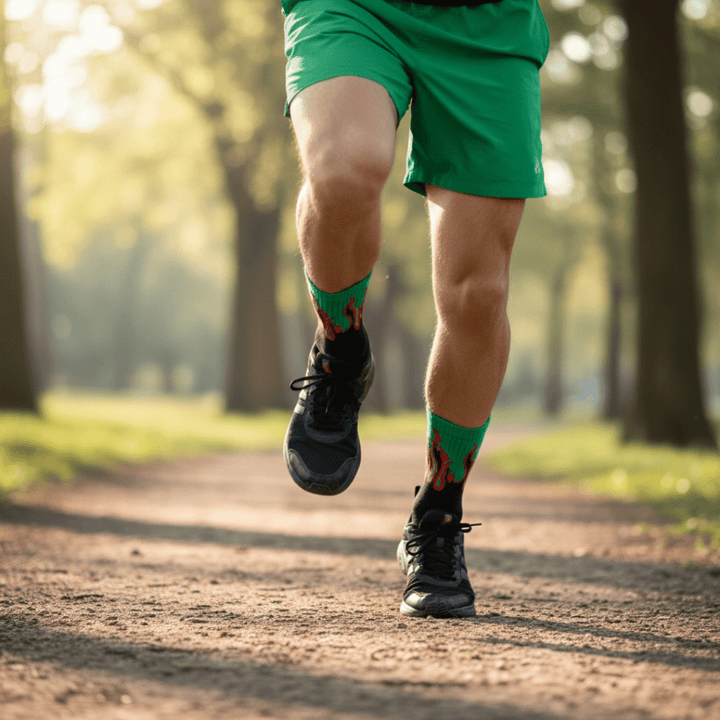-FIRE SOCKS - BLACK/GREEN - RED FLAMES-