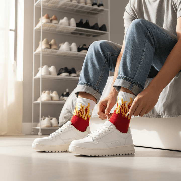 -FIRE SOCKS - RED/WHITE- YELLOW FLAMES-