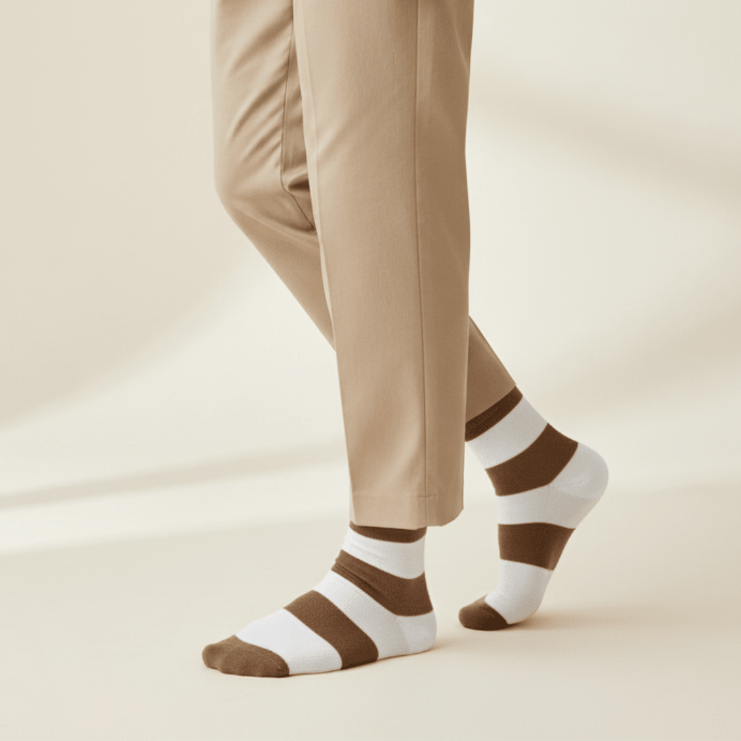 -Brown & Off White Stripe Bamboo- Timeless Toes-