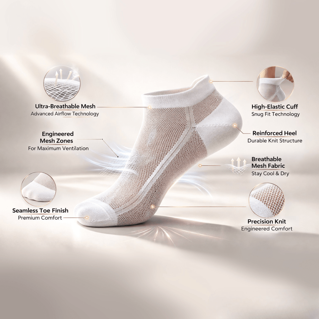 Breathable mesh combed cotton ankle socks close-up – lightweight sweat-free fabric | Sockscarving® Netshot Edition