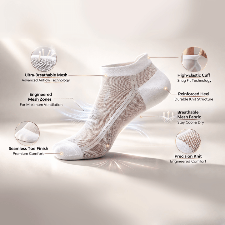 Breathable mesh combed cotton ankle socks close-up – lightweight sweat-free fabric | Sockscarving® Netshot Edition