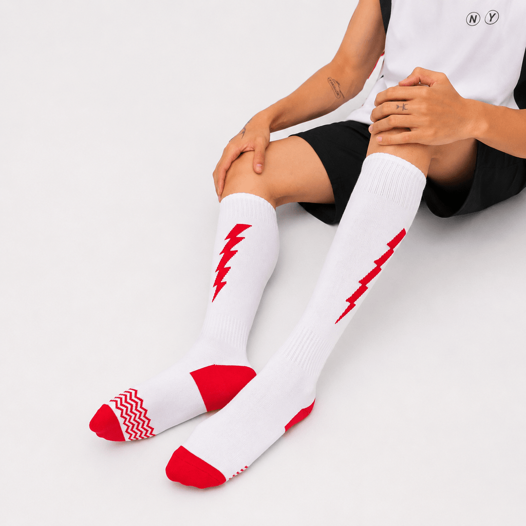 -Flash Performer Knee length Socks - White/Red-