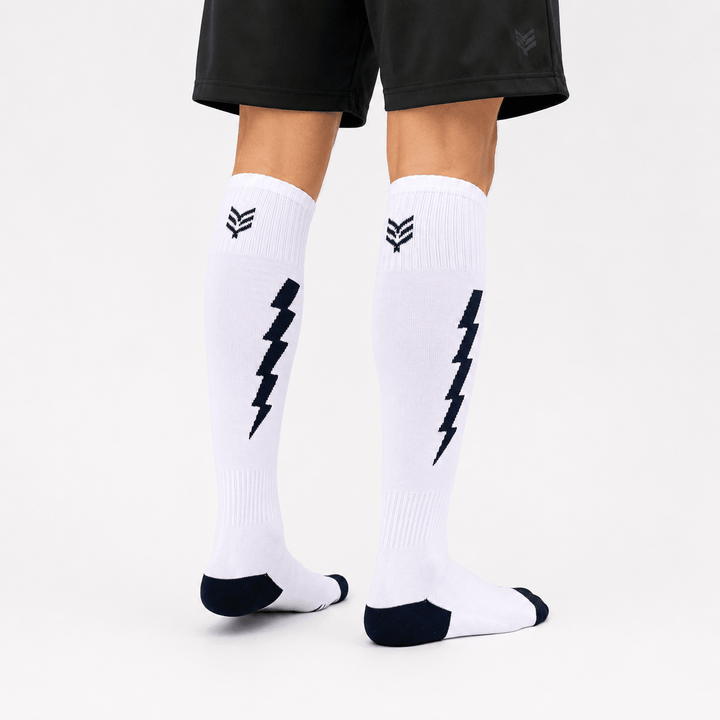 -Flash Performer Knee length Socks - White/Navy Blue-