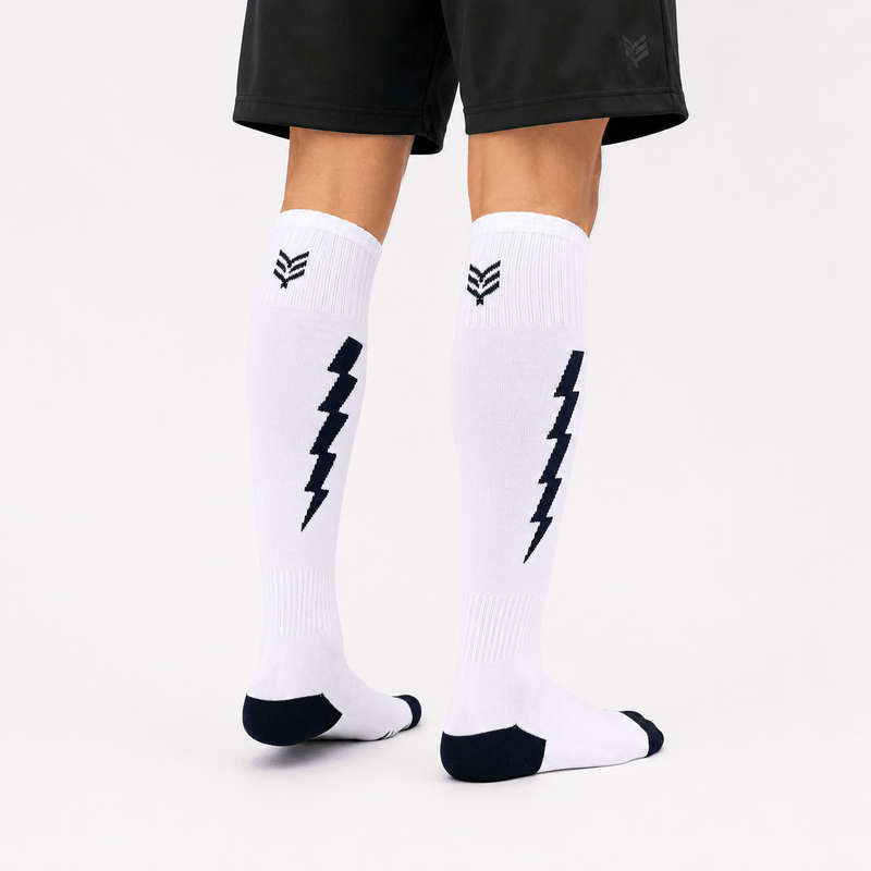 -Flash Performer Knee length Socks - White/Navy Blue-