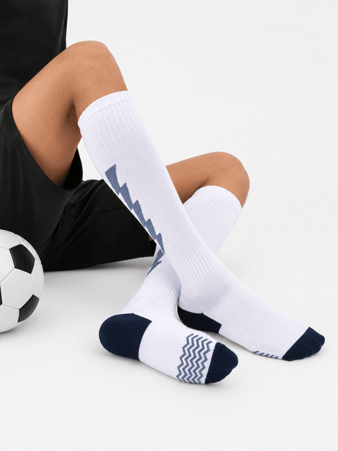 -Flash Performer Knee length Socks - White/Navy Blue-