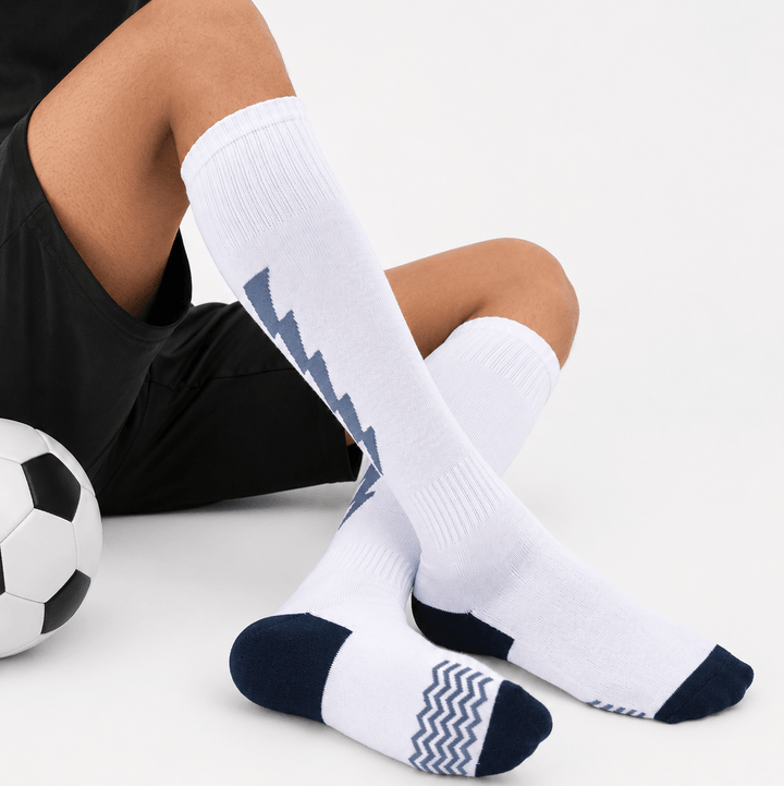 -Flash Performer Knee length Socks - White/Light Blue-