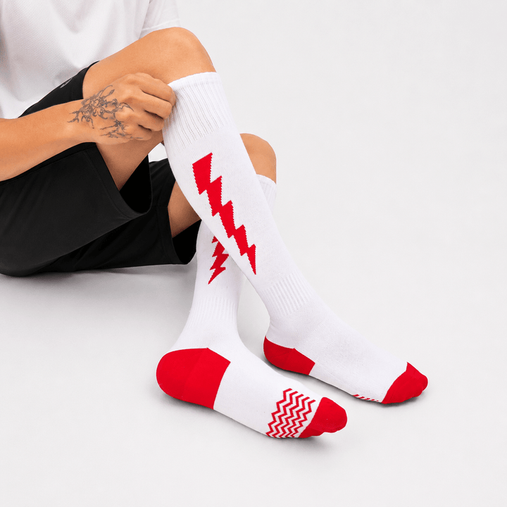 -Flash Performer Knee length Socks - White/Red-
