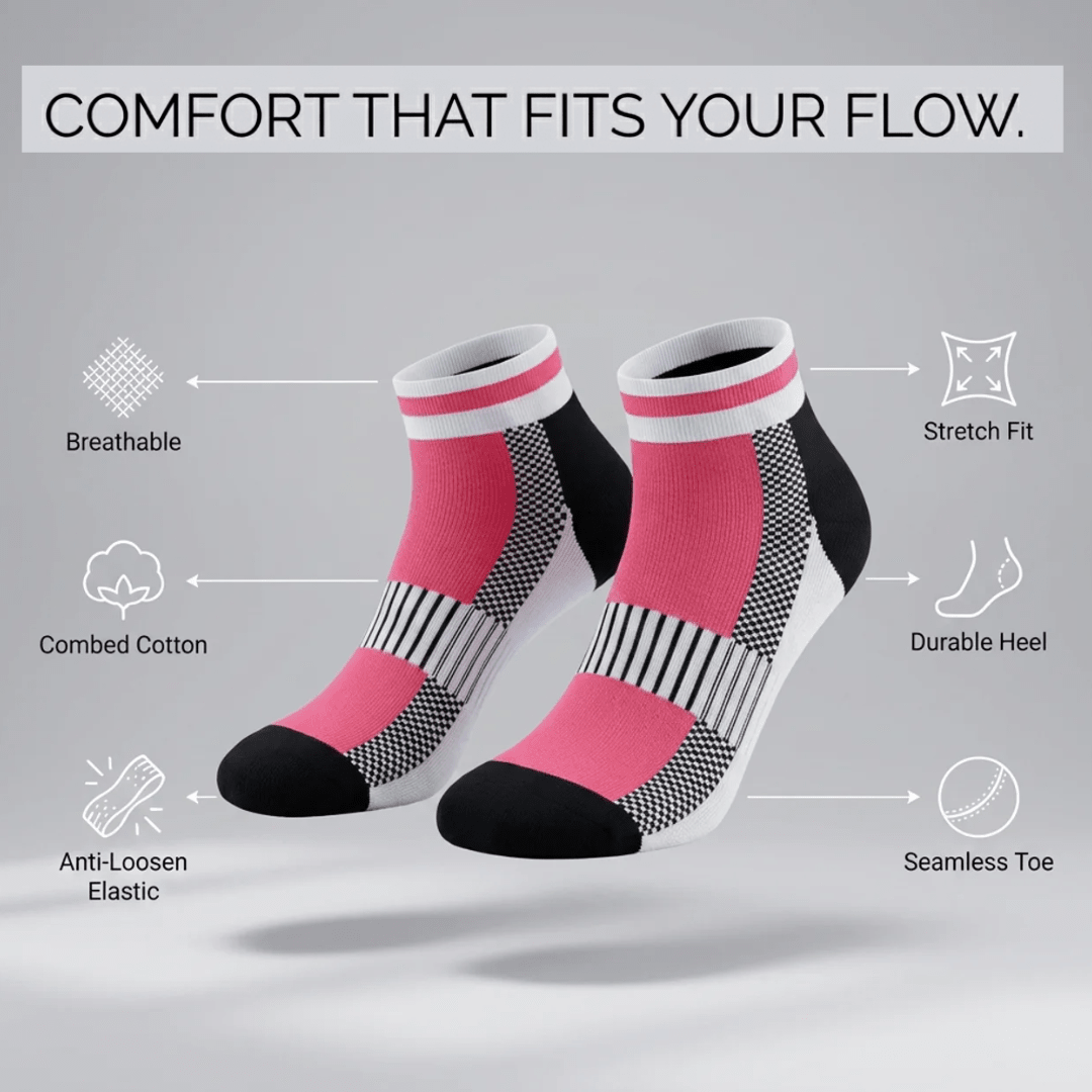 -Airofit Cushioned Ankle Socks-Pink/White-