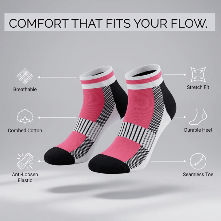 -Airofit Cushioned Ankle Socks-Pink/White-