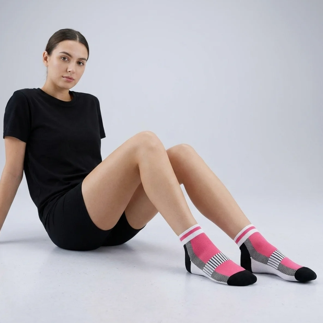 Airofit Cushioned Ankle Socks-Pink/White