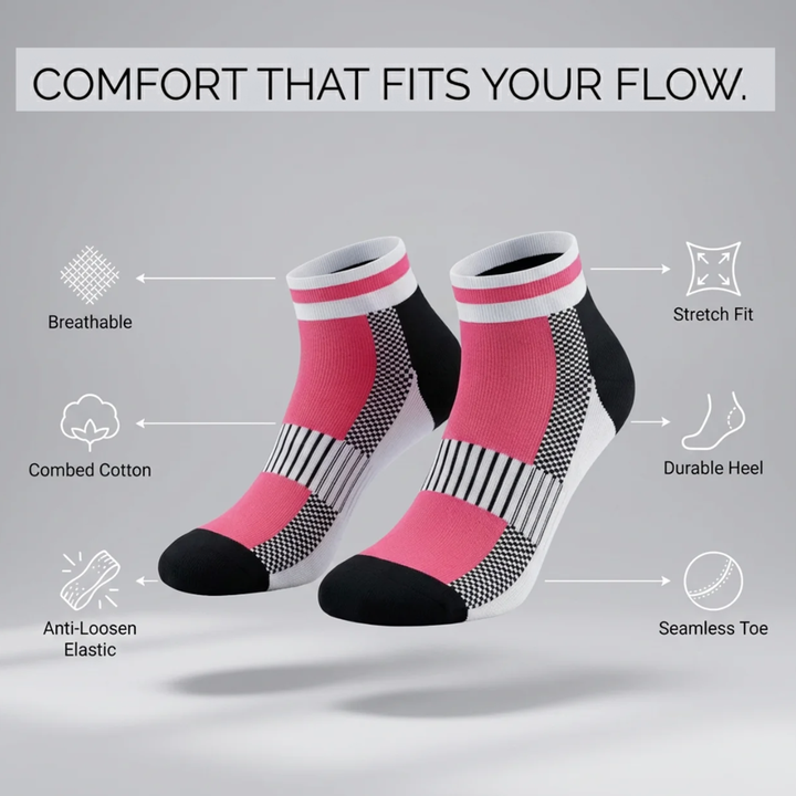 Airofit Cushioned Ankle Socks-Pink/White