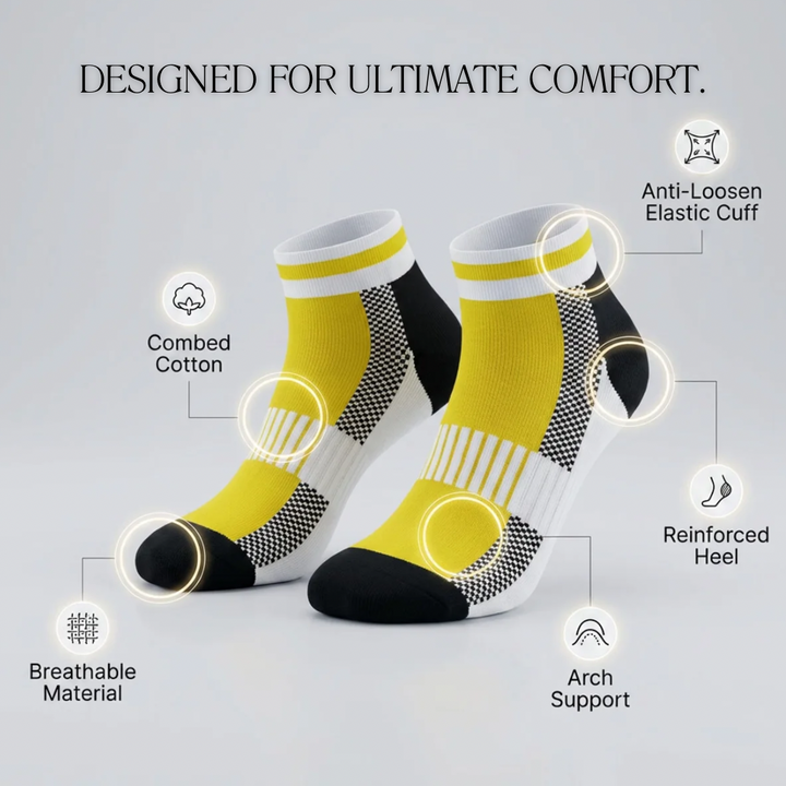 Airofit Cushioned Ankle Socks-Yellow/White