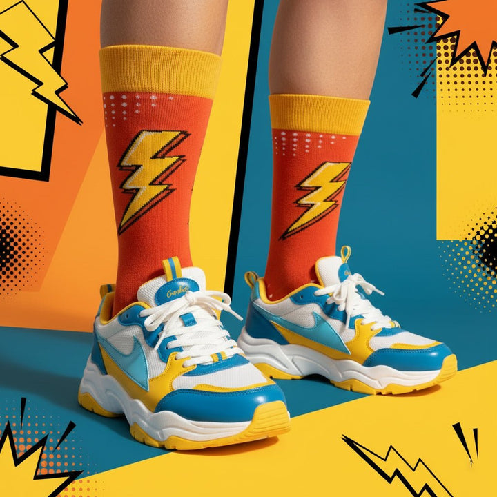flash-pop-funky-socks-yellow-orange-Sockscarving® Flash Pop Full-Length Edition (Pack of 1)-