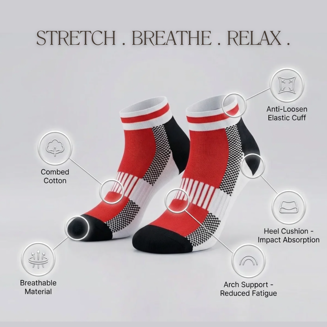 Airofit Cushioned Ankle Socks-Red/White