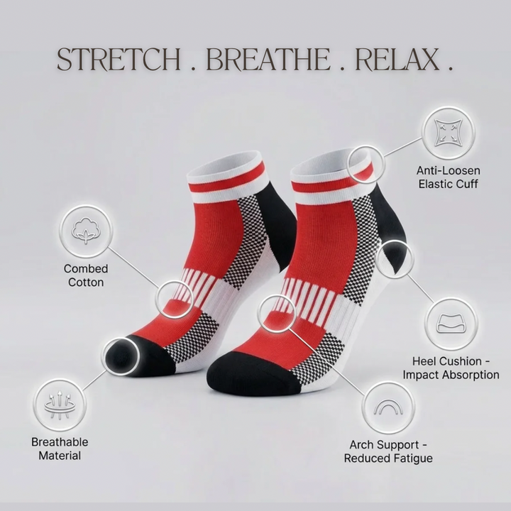 Airofit Cushioned Ankle Socks-Red/White