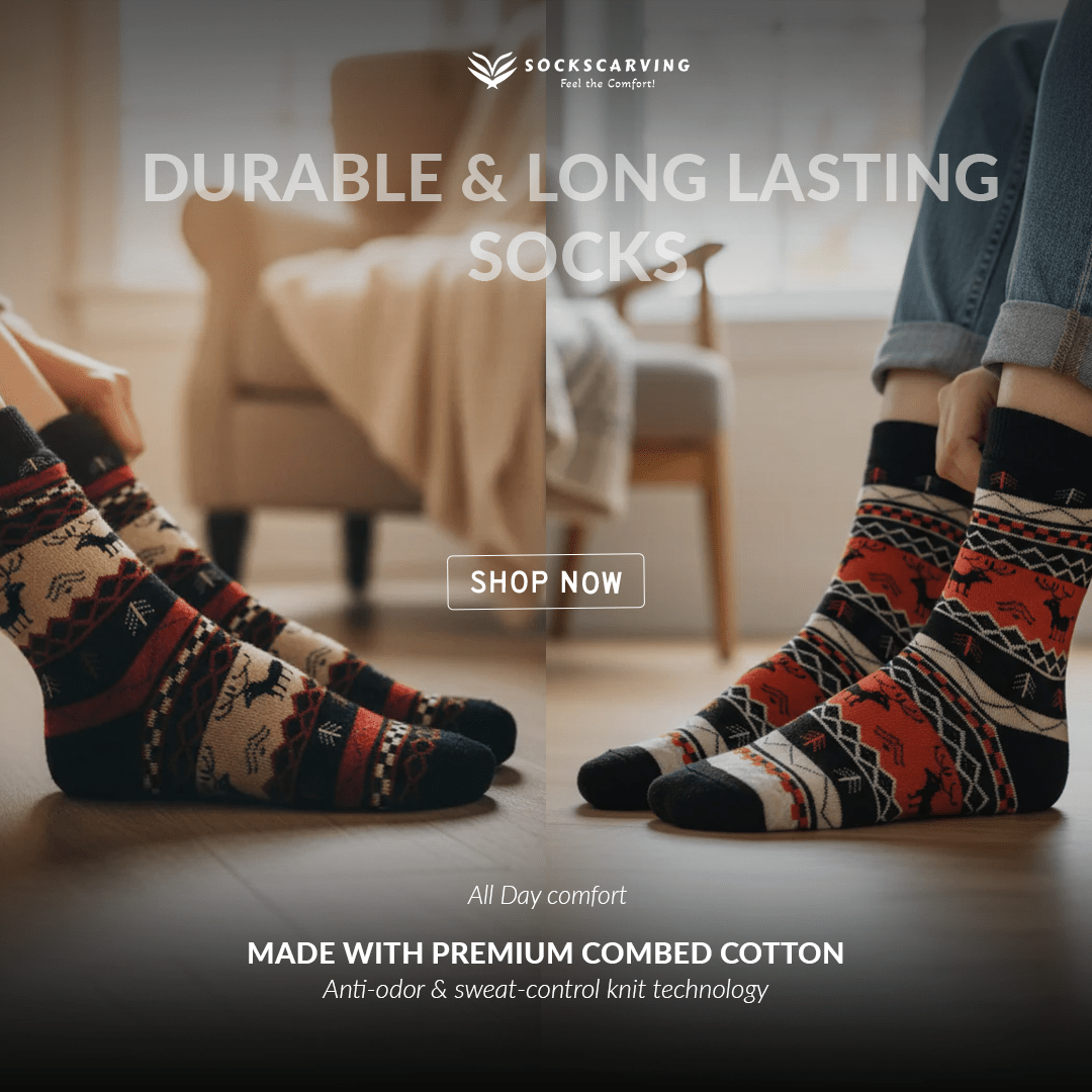 Full-length wool socks for winter comfort1-Sockscarving® Reindeer Cozy Wool Full-Length Winter Edition (Pack of 5)-