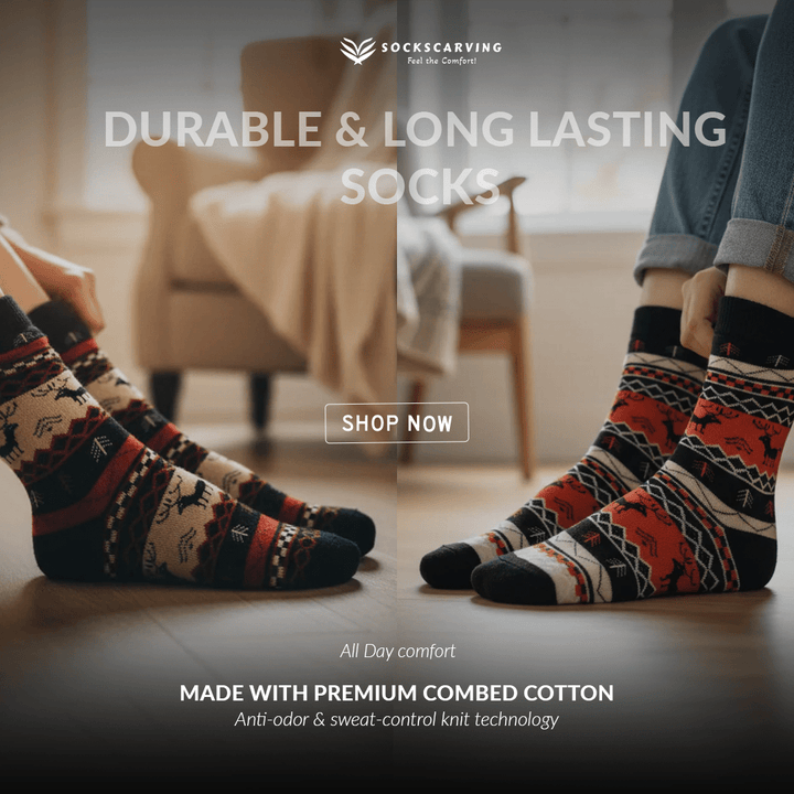 Full-length wool socks for winter comfort1-Sockscarving® Reindeer Cozy Wool Full-Length Winter Edition (Pack of 5)-