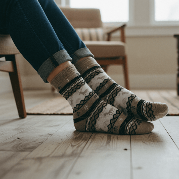 Full-length wool socks for winter comfort11-Sockscarving® Reindeer Cozy Wool Full-Length Winter Edition (Pack of 5)-