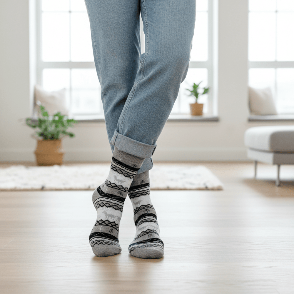 Full-length wool socks for winter comfort12-Sockscarving® Reindeer Cozy Wool Full-Length Winter Edition (Pack of 5)-